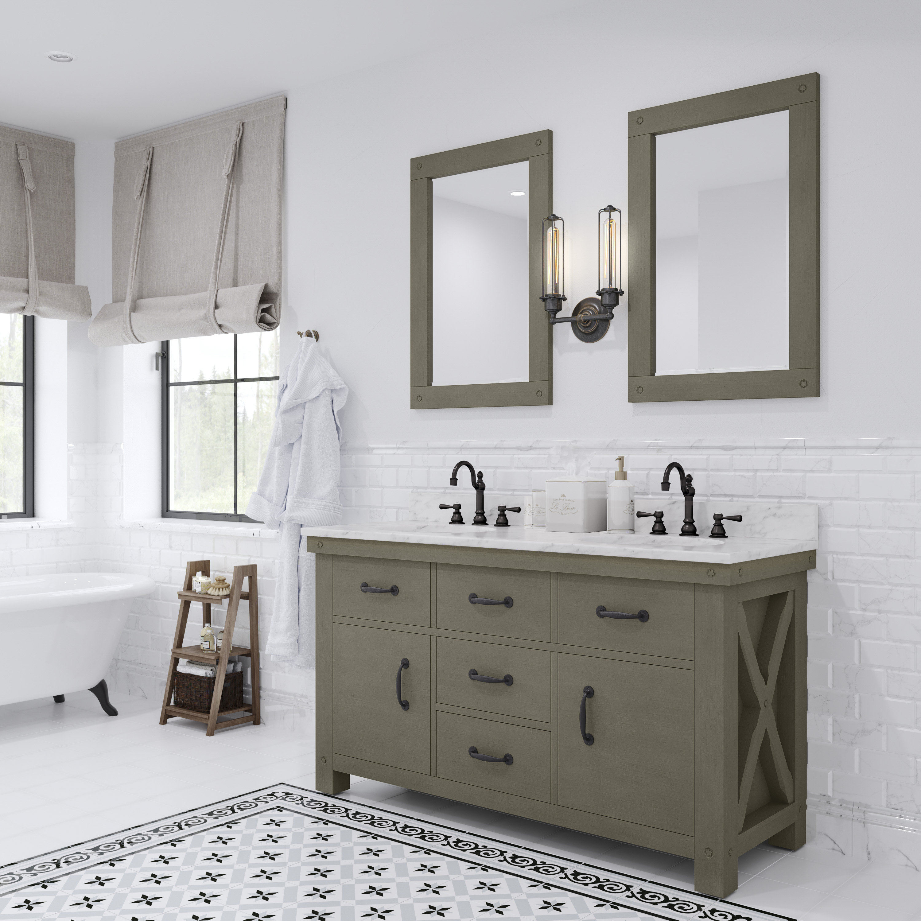 Gracie Oaks Jahlia 60" Double Bathroom Vanity Set with Mirror & Reviews