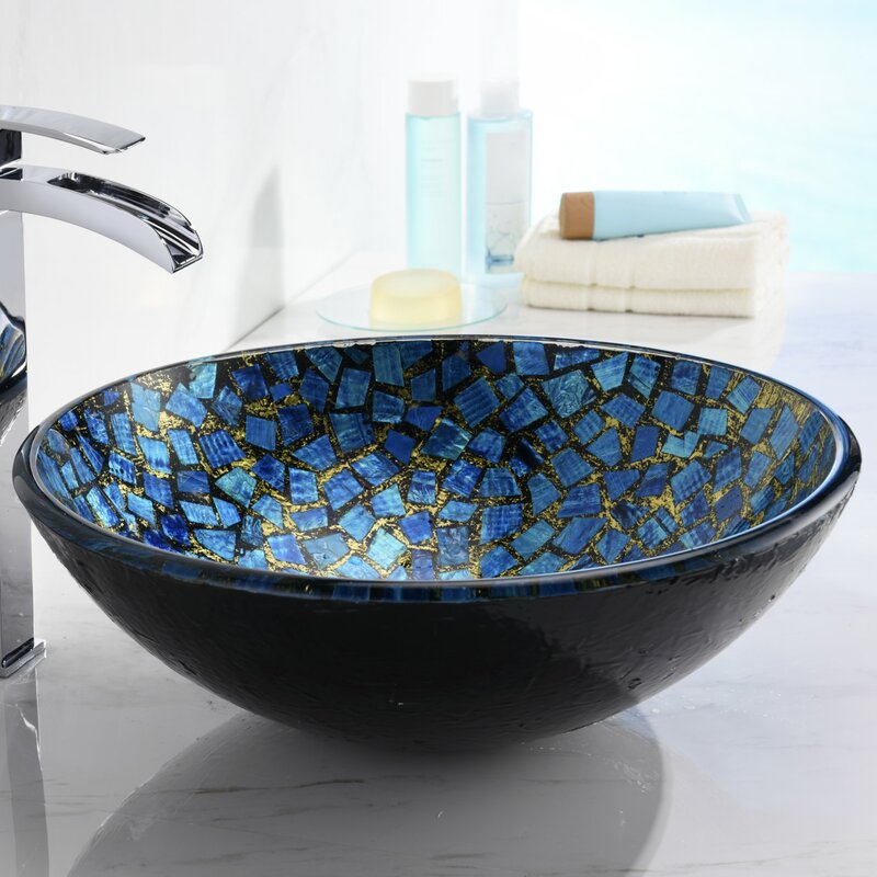 Mosaic Glass Circular Vessel Bathroom Sink