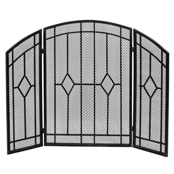 Home Furniture Diy 3 Panel Fireplace Screen Cover Black Steel