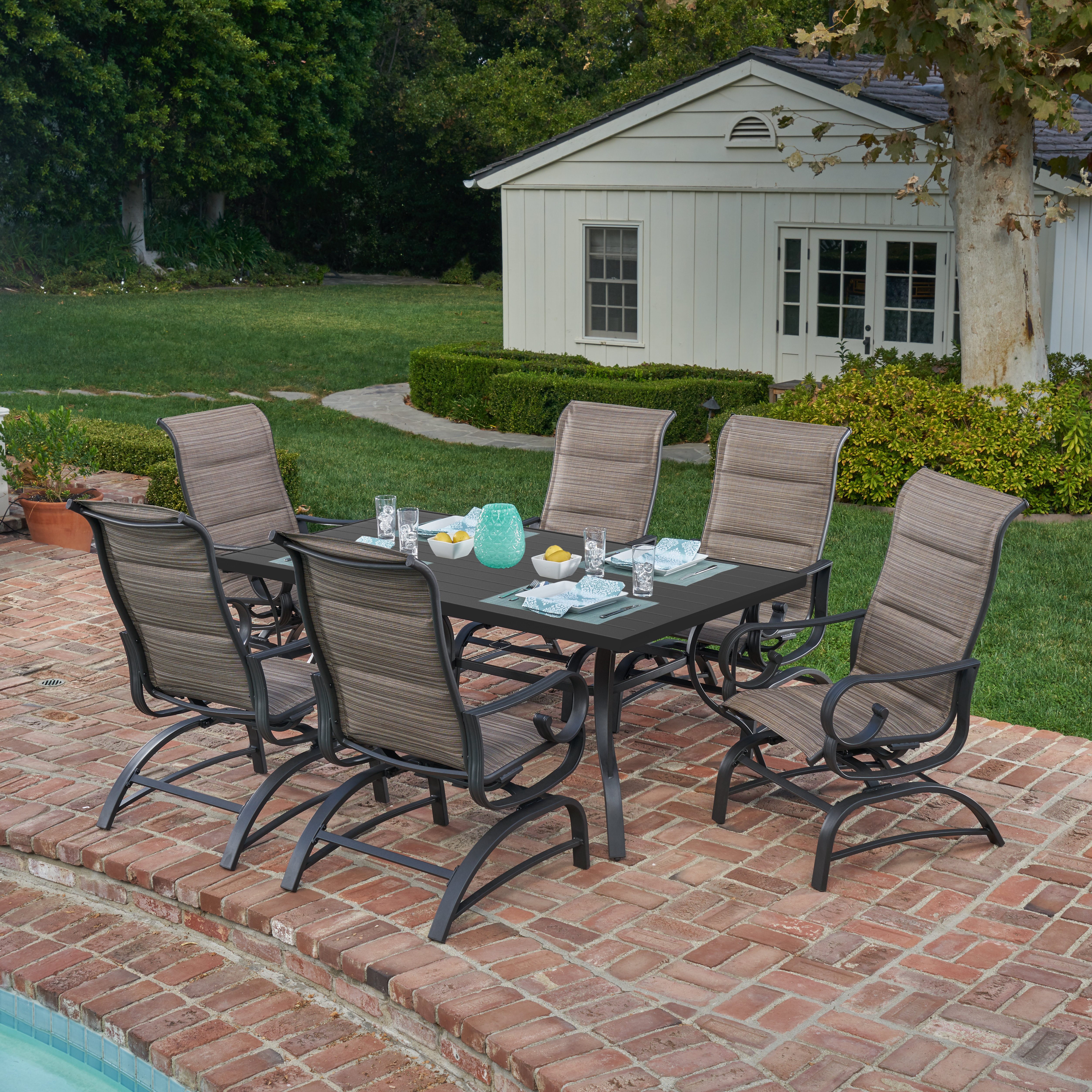Darby Home Co Fernandes Padded Sling 7 Piece Dining Set Wayfair Darby Home Co Fernandes Padded Sling 7