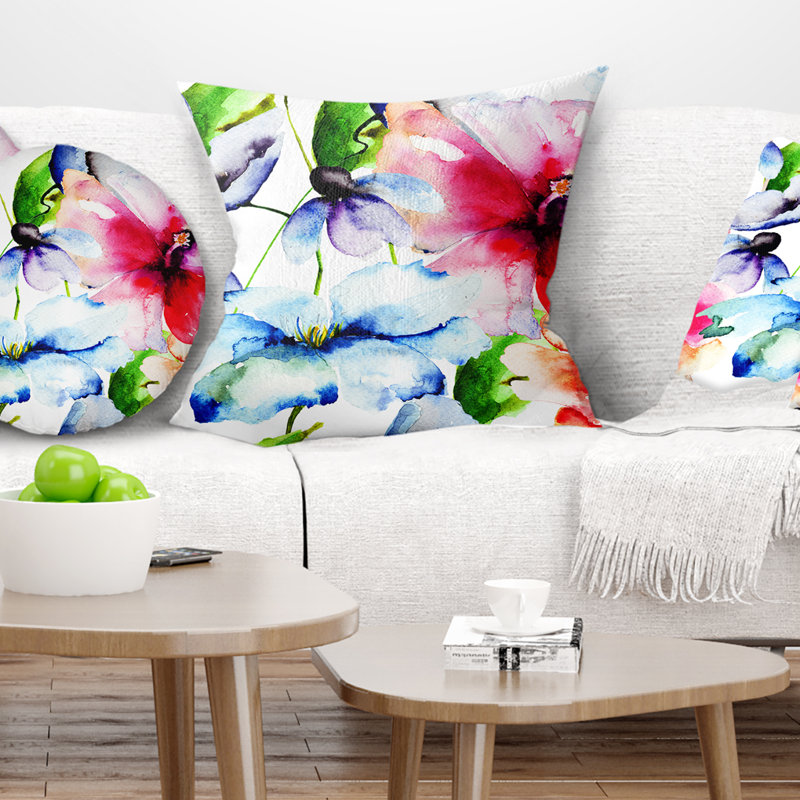 East Urban Home Floral Watercolor Flowers Everywhere Pillow Wayfair