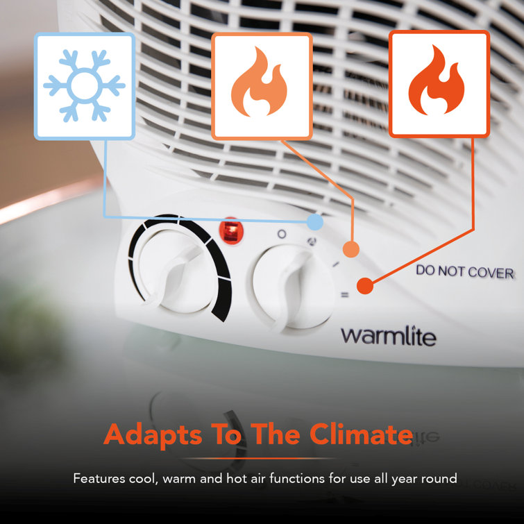 Warmlite WL44013 Fan Heater with Adjustable Thermostat Overheat Protection Compact and Portable Design White 2 Heat Settings 1500-3000 W 