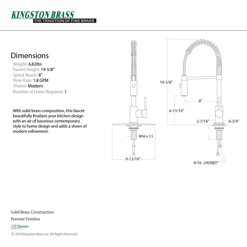 Kingston Brass Concord Pull Down Single Handle Kitchen Faucet