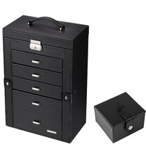 Black Faux Leather Square Shape Jewelry Holder Case Organizer Box 