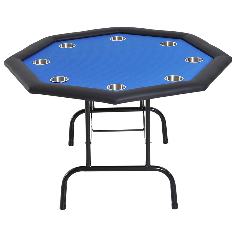 52/" Octagon Blue Felt Poker Table W Folding Steel Legs 4 Texas Holdem Card Games