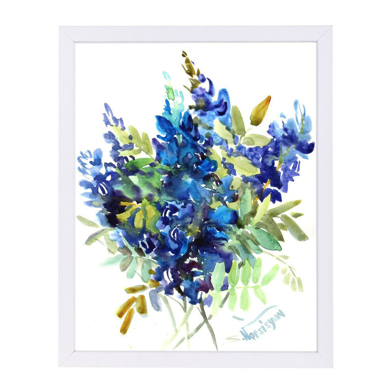 East Urban Home Blue Flowers Framed Watercolor Painting Print