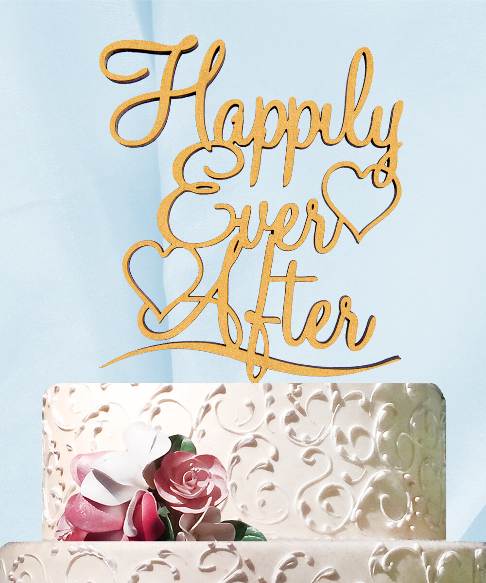Crystal  Heart Happily Ever After Cake Topper Engrave 