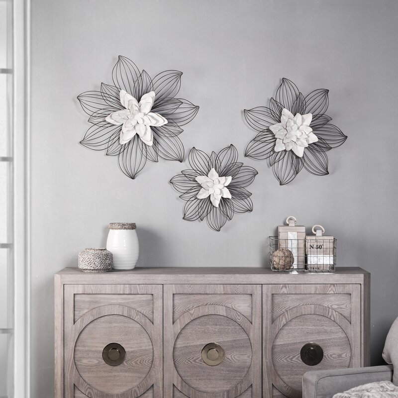 Dakota Fields 3 Piece Flower Bloom Metal Wall Décor Set &amp; Reviews Wayfair