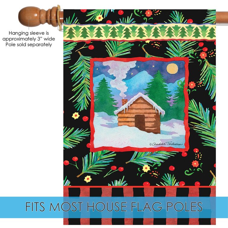 Toland Home Garden Cozy Cabin 28 x 40 Inch Decorative Winter Holiday Snow Pine House Flag