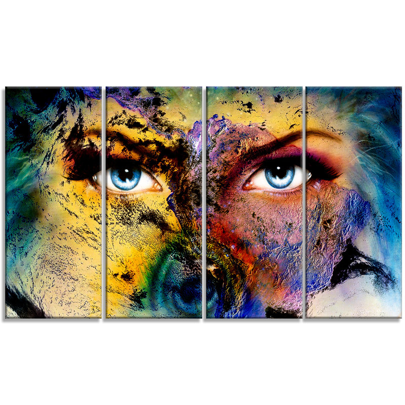 Designart Planet Earth And Human Abstract Animal 4 Piece Graphic