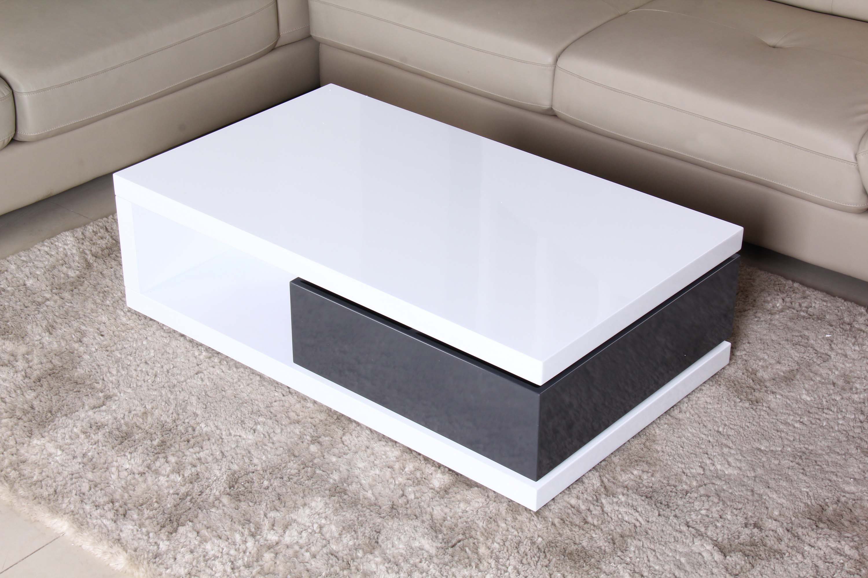 Fox Hill Trading Glossy Functional Coffee Table With Storage