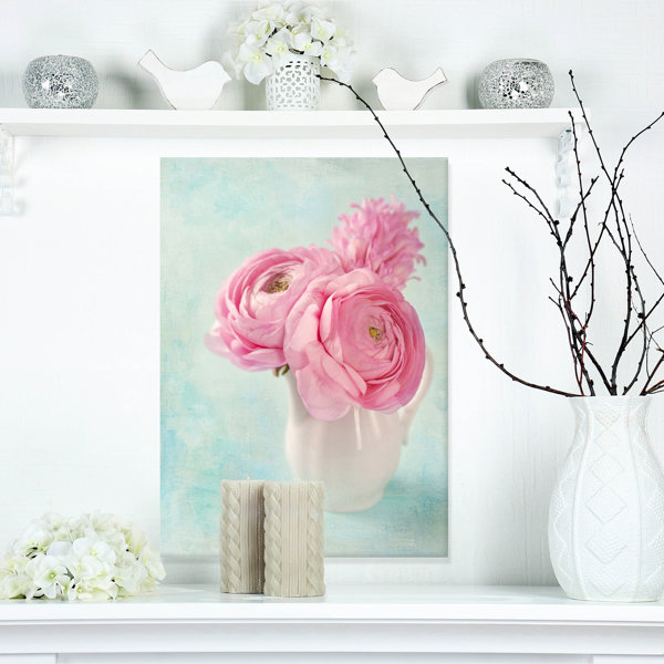 Designart Pink Ranunculus Flowers In Vase Painting Print On