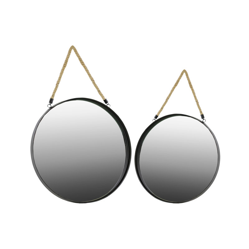Longshore Tides 2 Piece Metal Round Wall Mirror Set with Rope Hanger