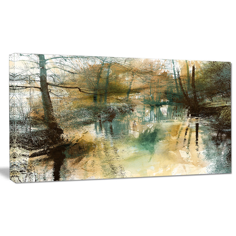 Designart River And Trees Oil Painting Painting Print On Wrapped