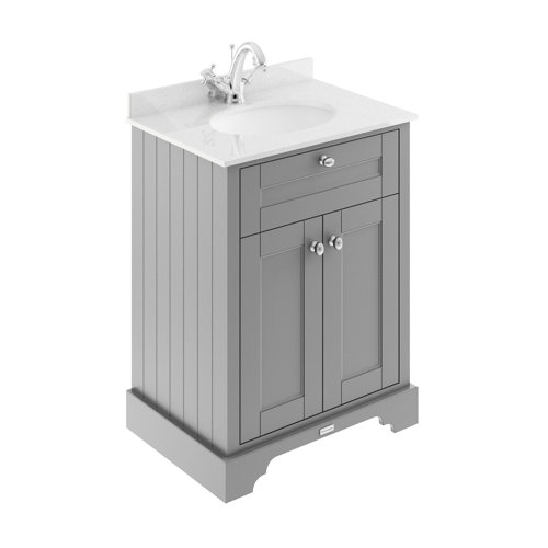 Park Lane Worcester Storm Grey Floor Standing Vanity Unit & 1 Tap Hole Basin - White Marble 600mm