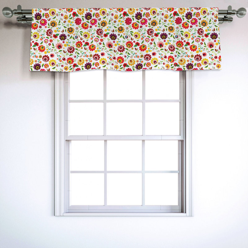 East Urban Home Ambesonne Polish Folk Art Window Valance Colourful Traditional Slavic Essential Flowers And Leaves Pattern Curtain Valance For Kitchen Bedroom Decor With Rod Pocket 54 X 18 Multicolor