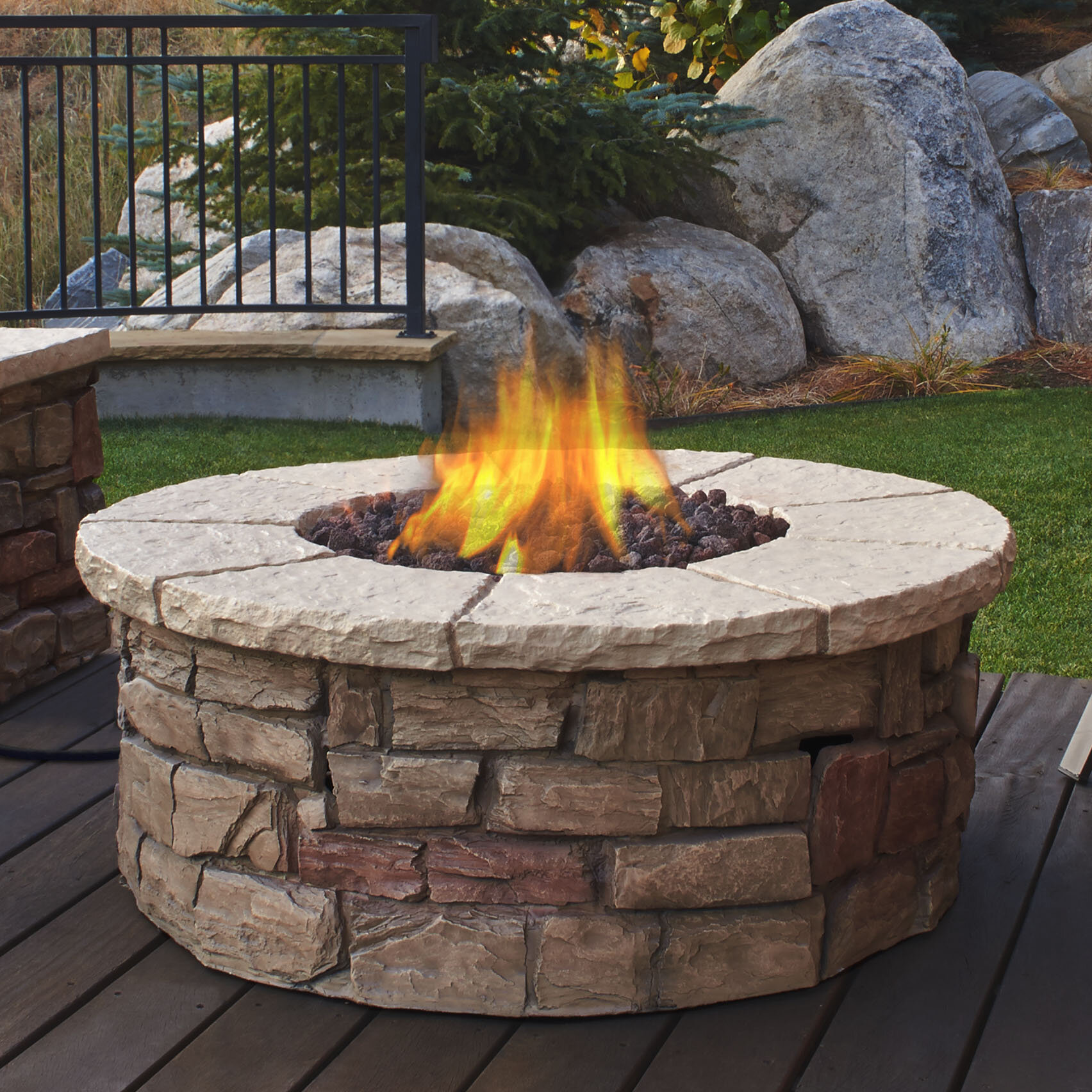 Outdoor Patio Stainless Steel Fire Pit Bowl w/ Waterfall Natural Gas or Propane