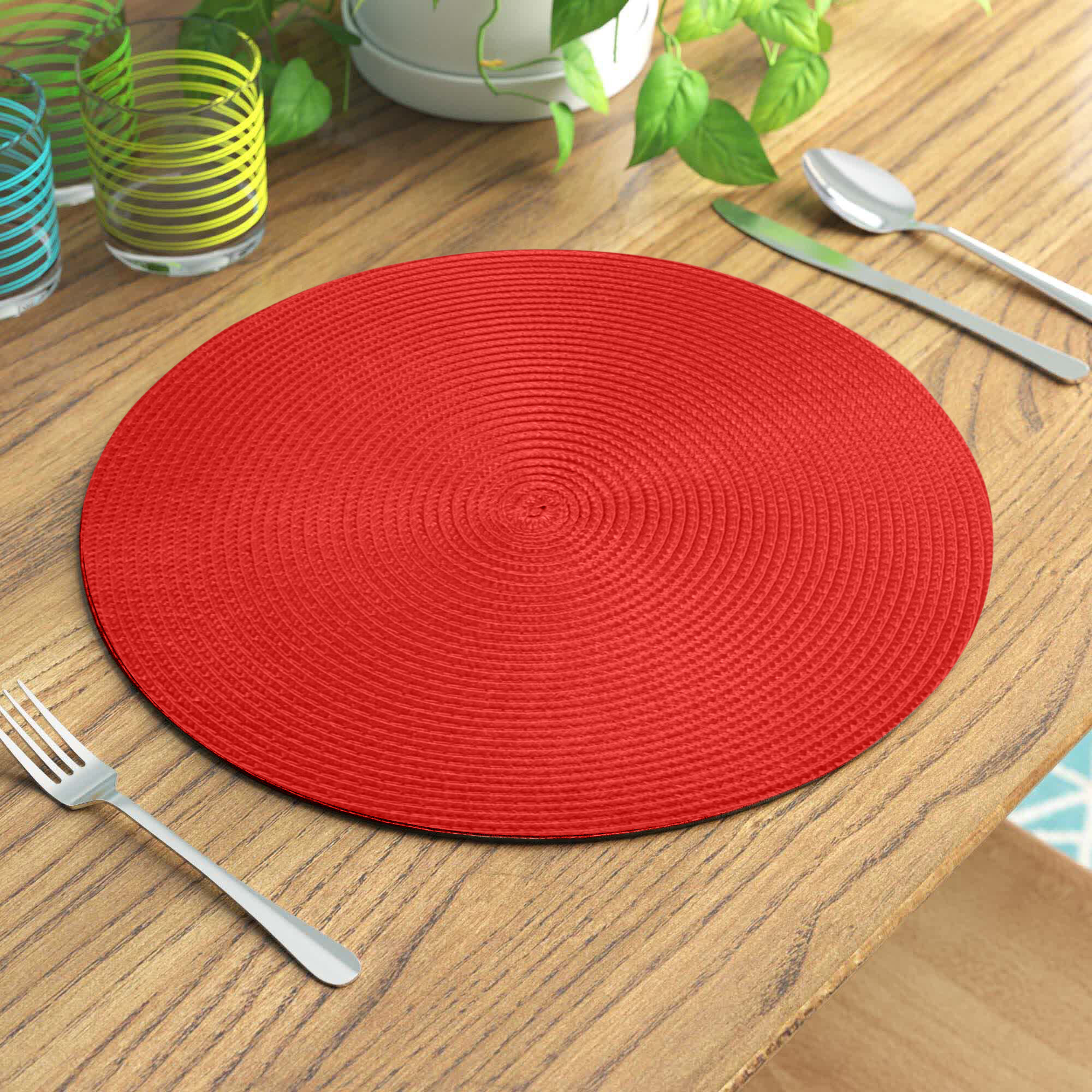 Placemat Food glorious red retro cork round x4 dining table ware setting