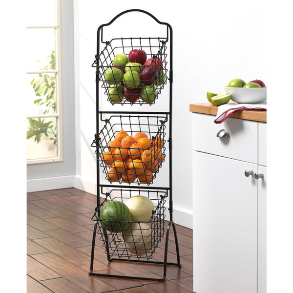 Kitchen Hanging Fruit Baskets 3 Tier Durable Storage Rack Copper Easy To Clean 