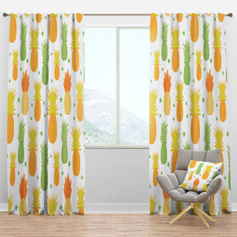Designart Mid Century Botanical Retro Iv Floral Semi Sheer Thermal Rod Pocket Curtain Panels