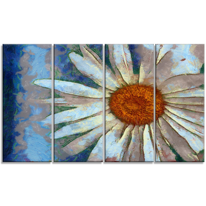 Designart Hand Drawn White Chamomile Flower 4 Piece Painting