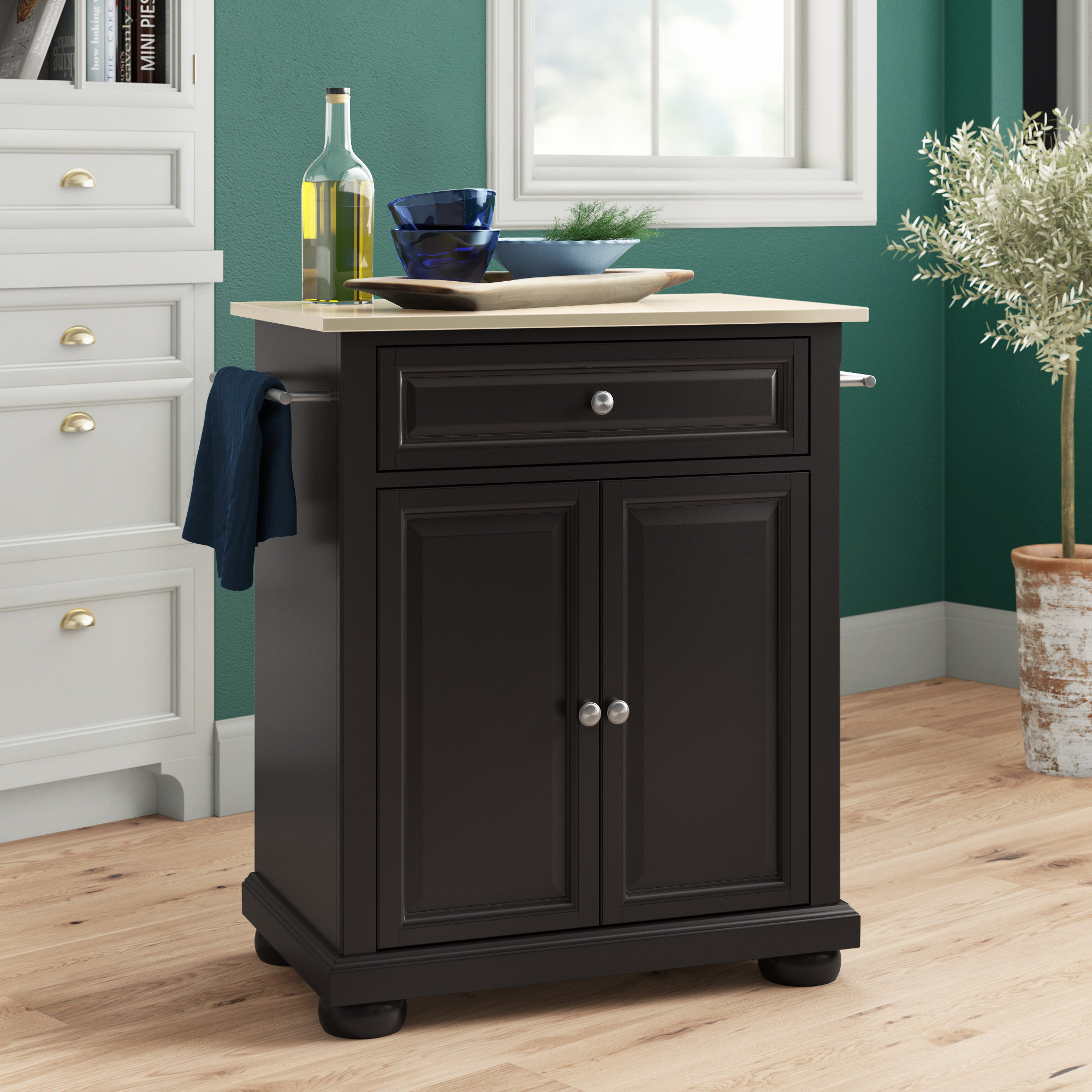 Three Posts™ Hedon 31'' Wide Rolling Kitchen Cart with Stainless Steel