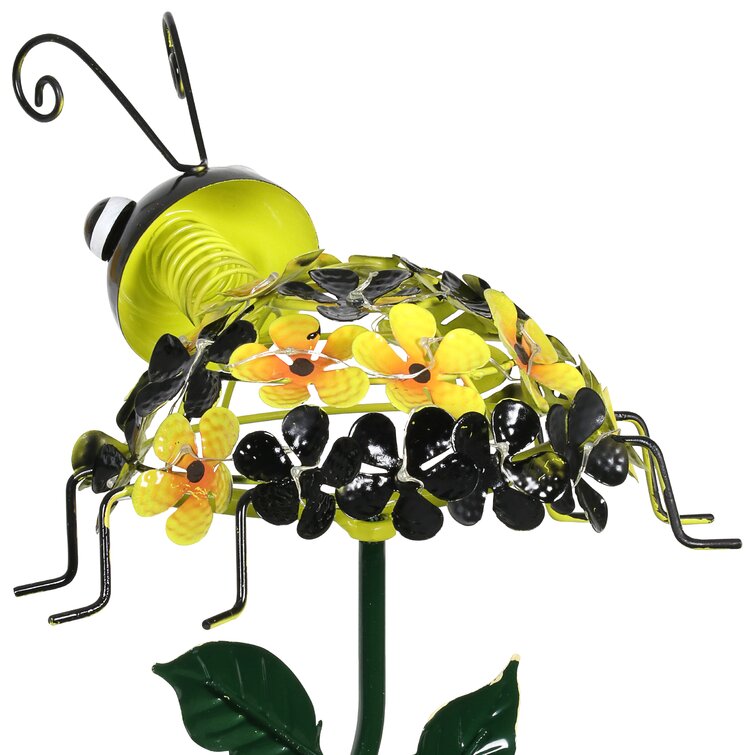 Red Ladybug on a Solar Flower Garden Stake 21” Metal Garden Stake w/ 26 LED Solar Lights on Red Flower Petals That Illuminate Your Ladybug Garden Decor Exhart Ladybug Light Garden Stake 