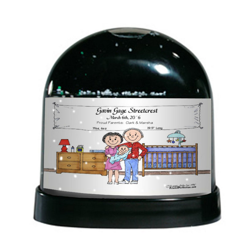 The Holiday Aisle Friendly Folks Cartoon Caricature New Baby Boy Snow Globe Wayfair