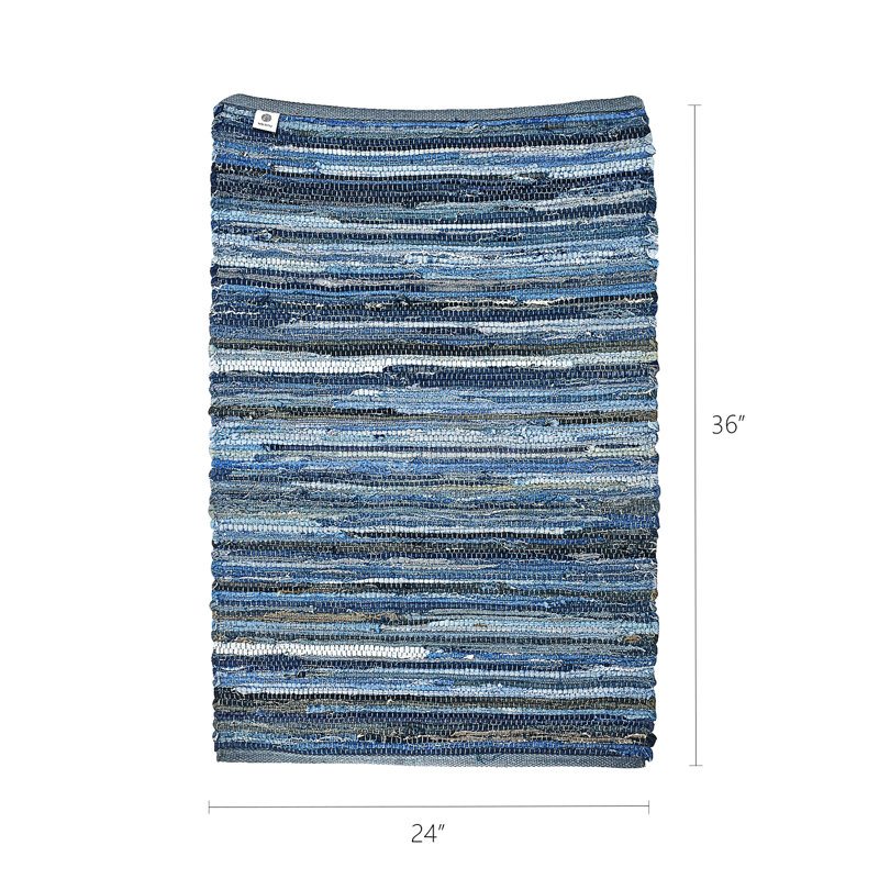 Ebern Designs Denim Rag Rug Washable Cotton Hand Woven Reversible