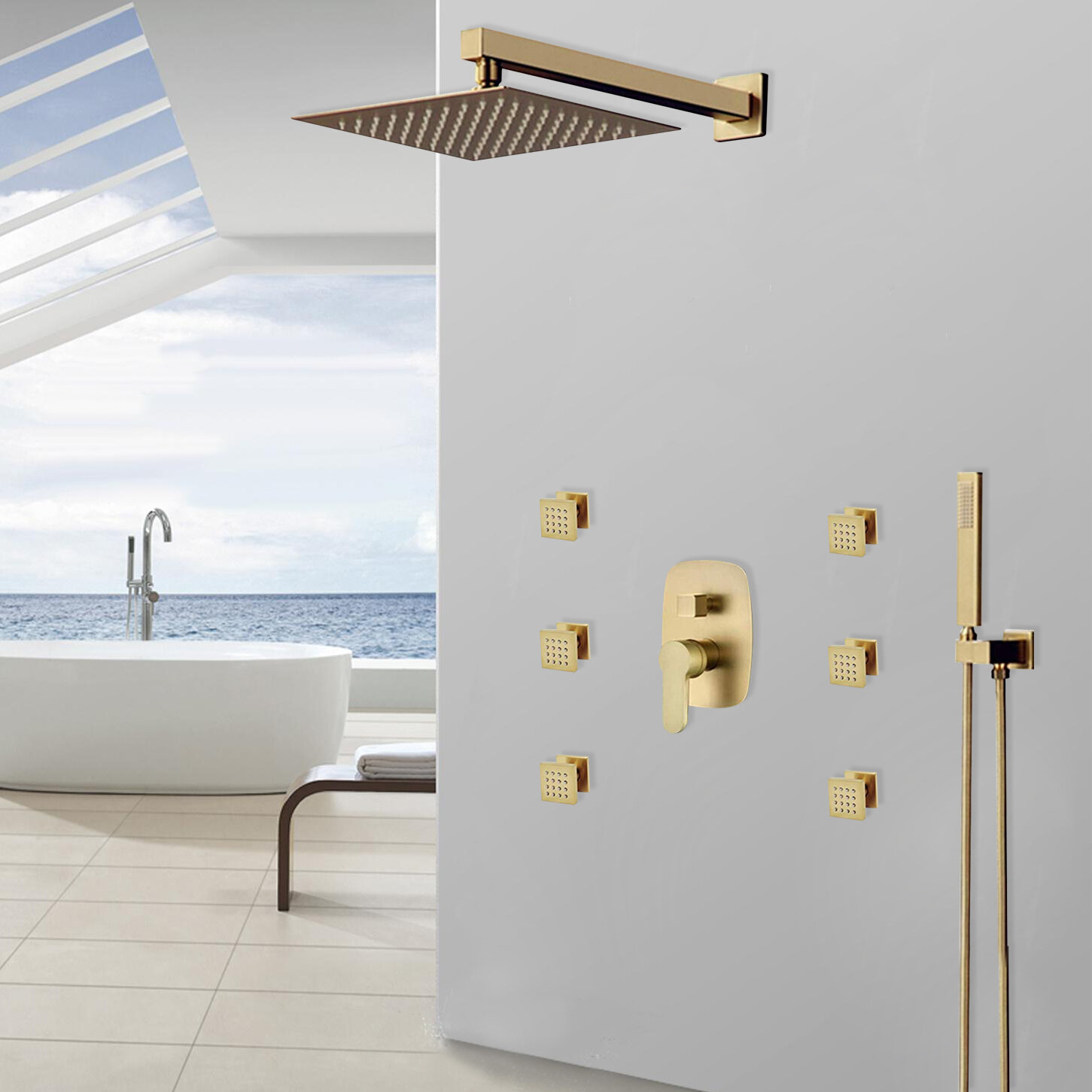 Fontanashowers Napoli Luxury Brass Wall Mount Rainfall Volume Control 