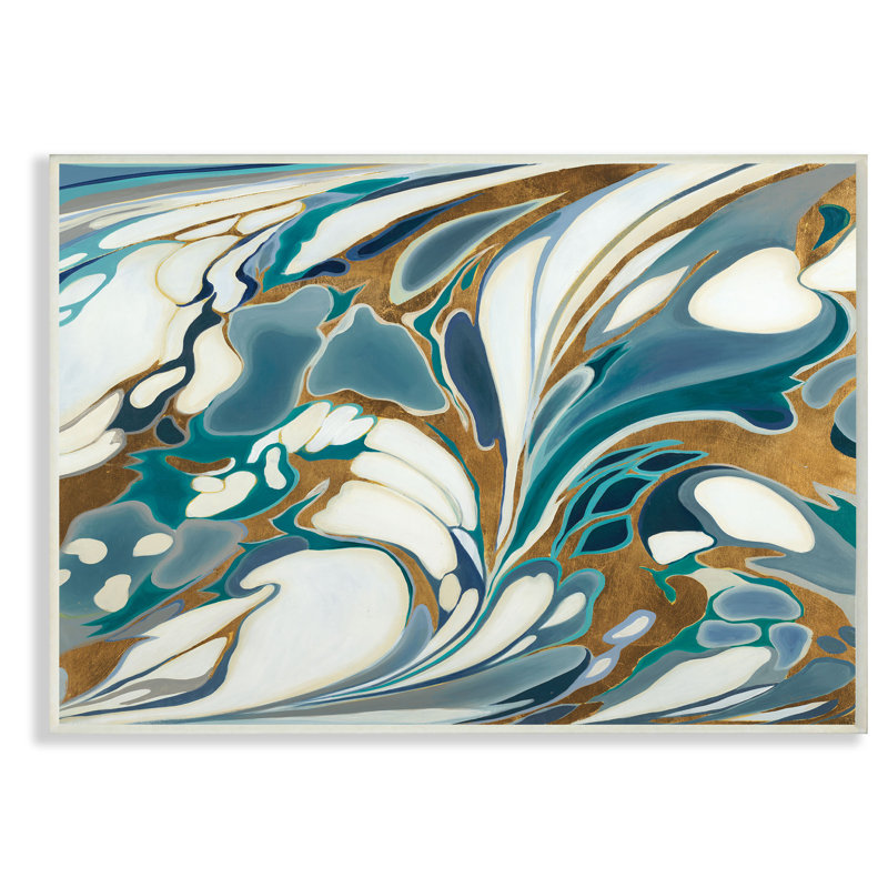 Everly Quinn Blue And Gold Water Marble Graphic Art Print Wayfair
