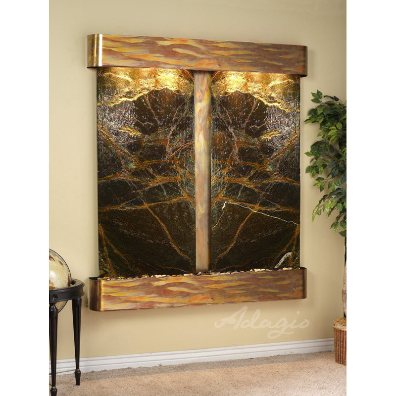 Cottonwood Falls Natural Stone/Metal Wall Fountain with Light