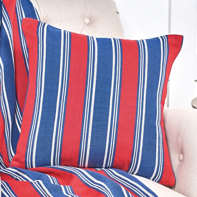 Red and Blue. Nautical Striped Cushion Double Sided Heavy 100% Cotton Fabric