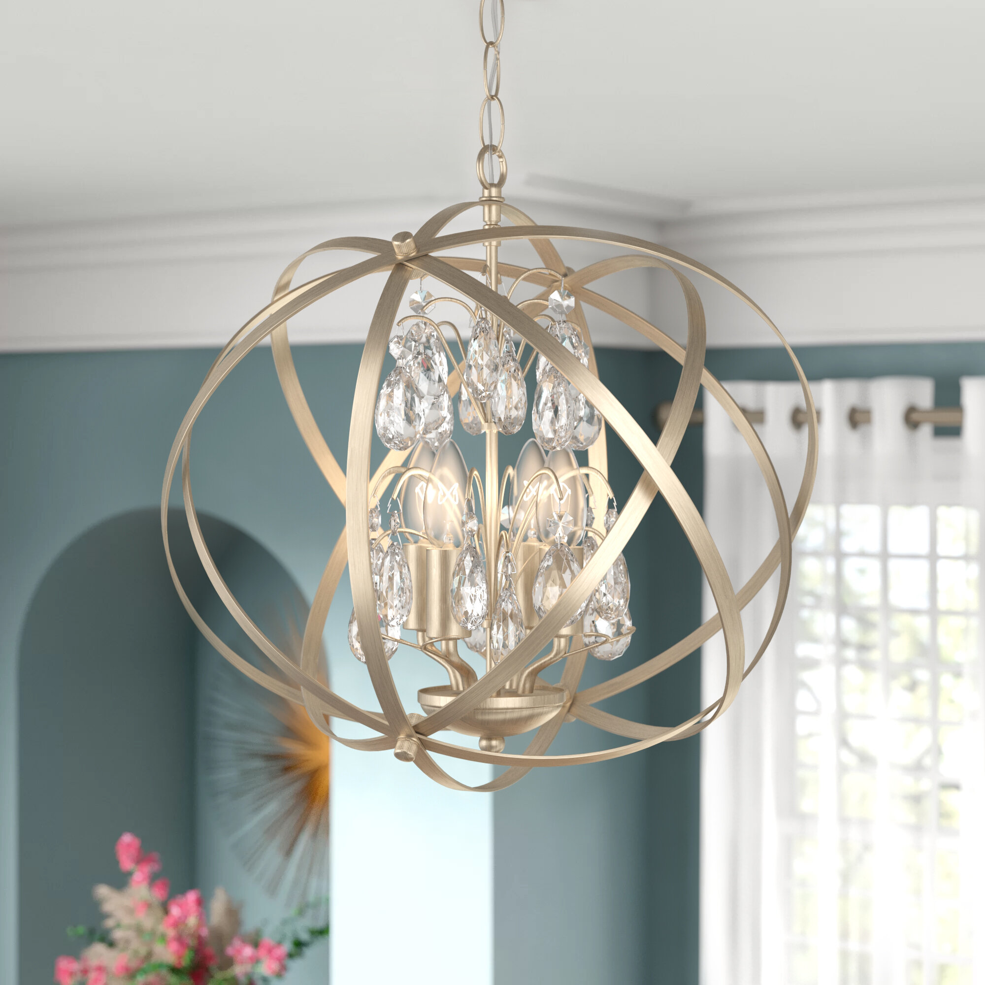 13.2 Wood Spherical Pendant Lamp Light Fixture with Metal Rings Black Finished Rustic Vintage Industrial Edison