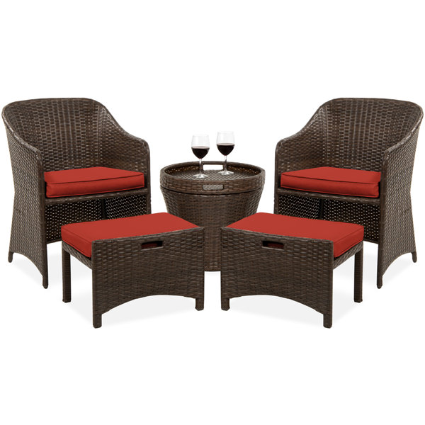 Winston Porter Carrboro 5 Piece Outdoor Wicker Patio Bistro Space Saving Furniture Set W Storage Table No Assembly Reviews Wayfair