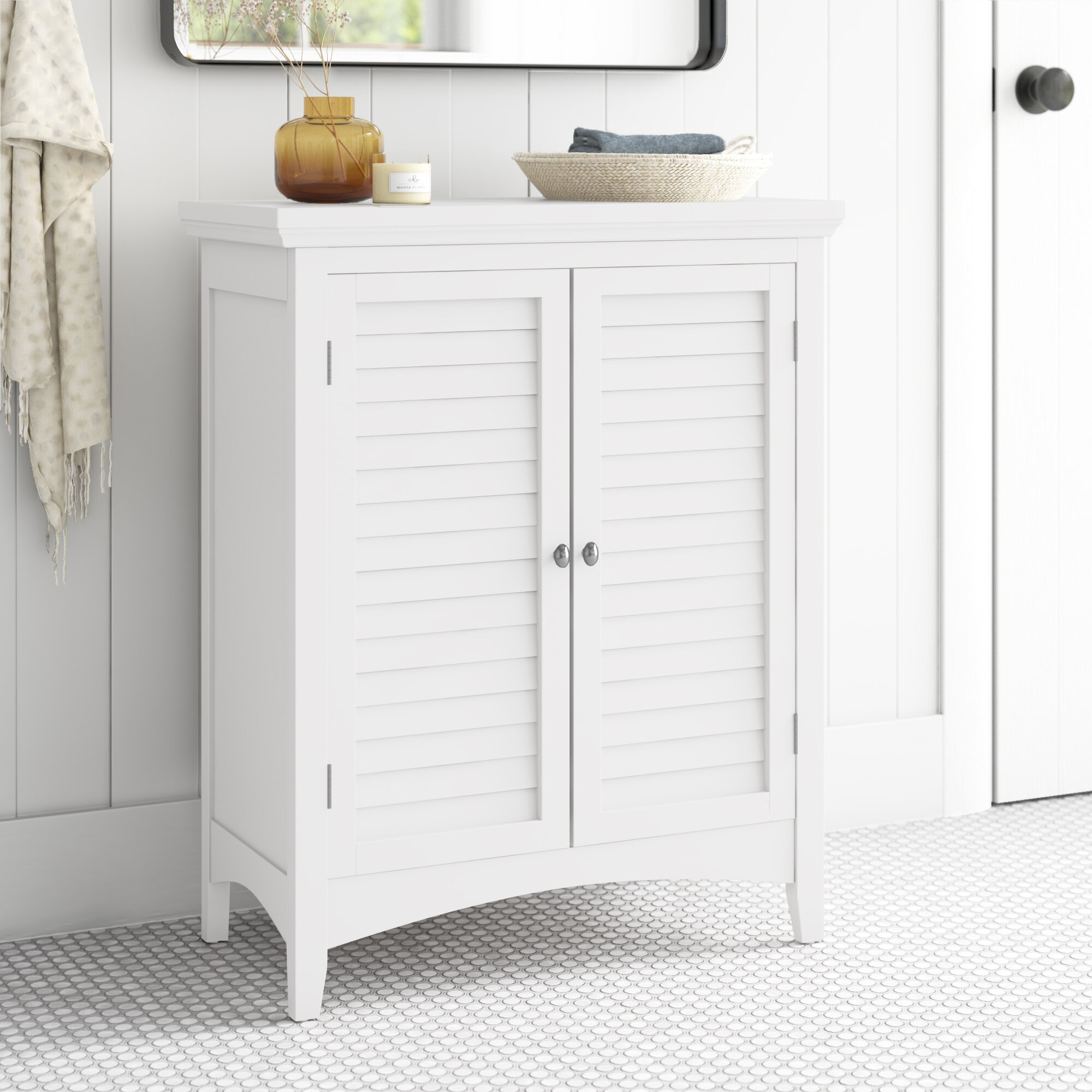 Free Floor-standing Storage Bathroom White Cabinet 