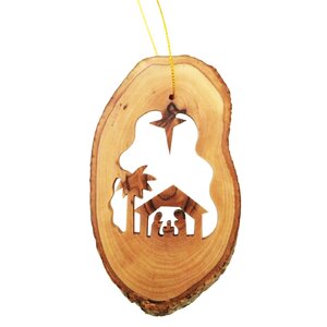 Manger Scene Tree Bark Ornament