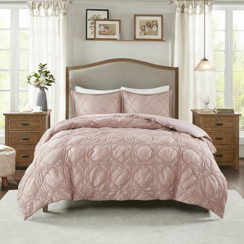 House Of Hampton Bernadette Ruched Rosette 2 In 1 Duvet Cover Set