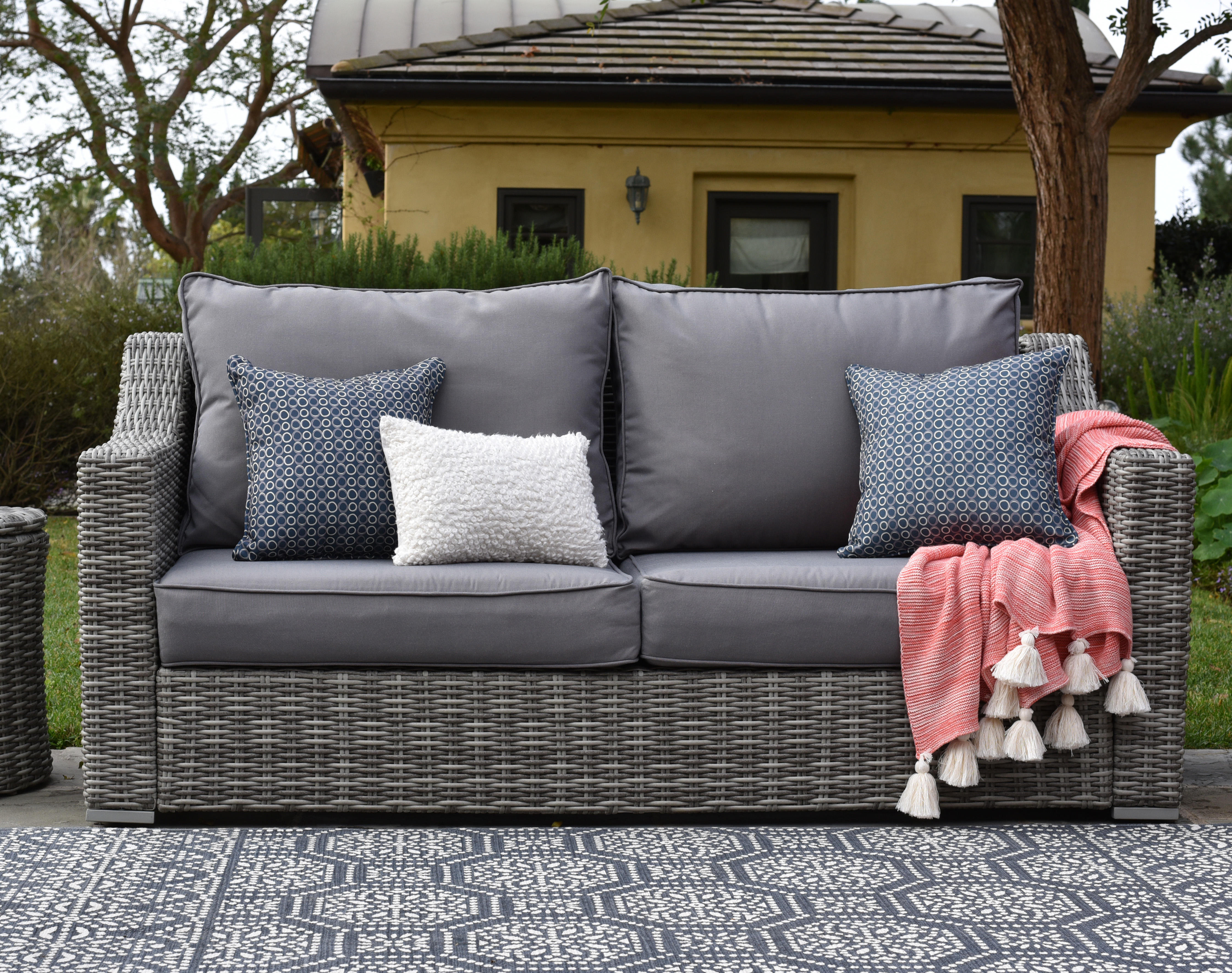 Elle Decor Vallauris Patio Sofa With Cushions Reviews Wayfair