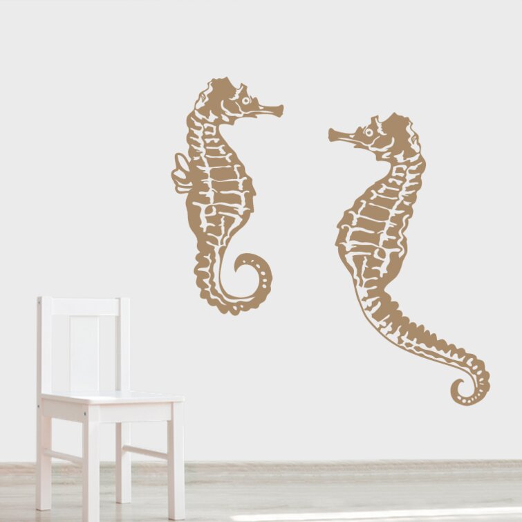 Nautical Seaside Seahorse Hanging Decorations Real Wood Heart Seahorse Decal