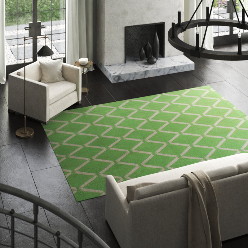 Exquisite Rugs Geometric Handmade Flatweave Light Green White Area Rug Wayfair