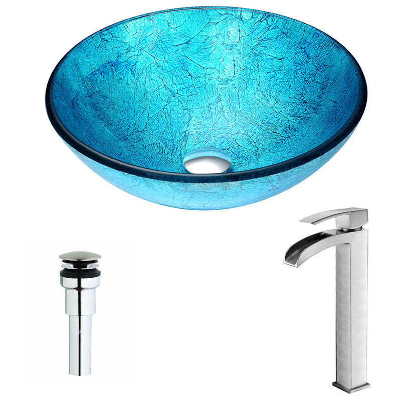 Anzzi Accent Blue Tempered Glass Circular Vessel Bathroom Sink With Faucet Reviews Perigold
