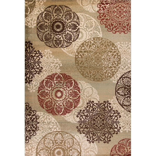 Ansley Beige Brown Red Area Rug