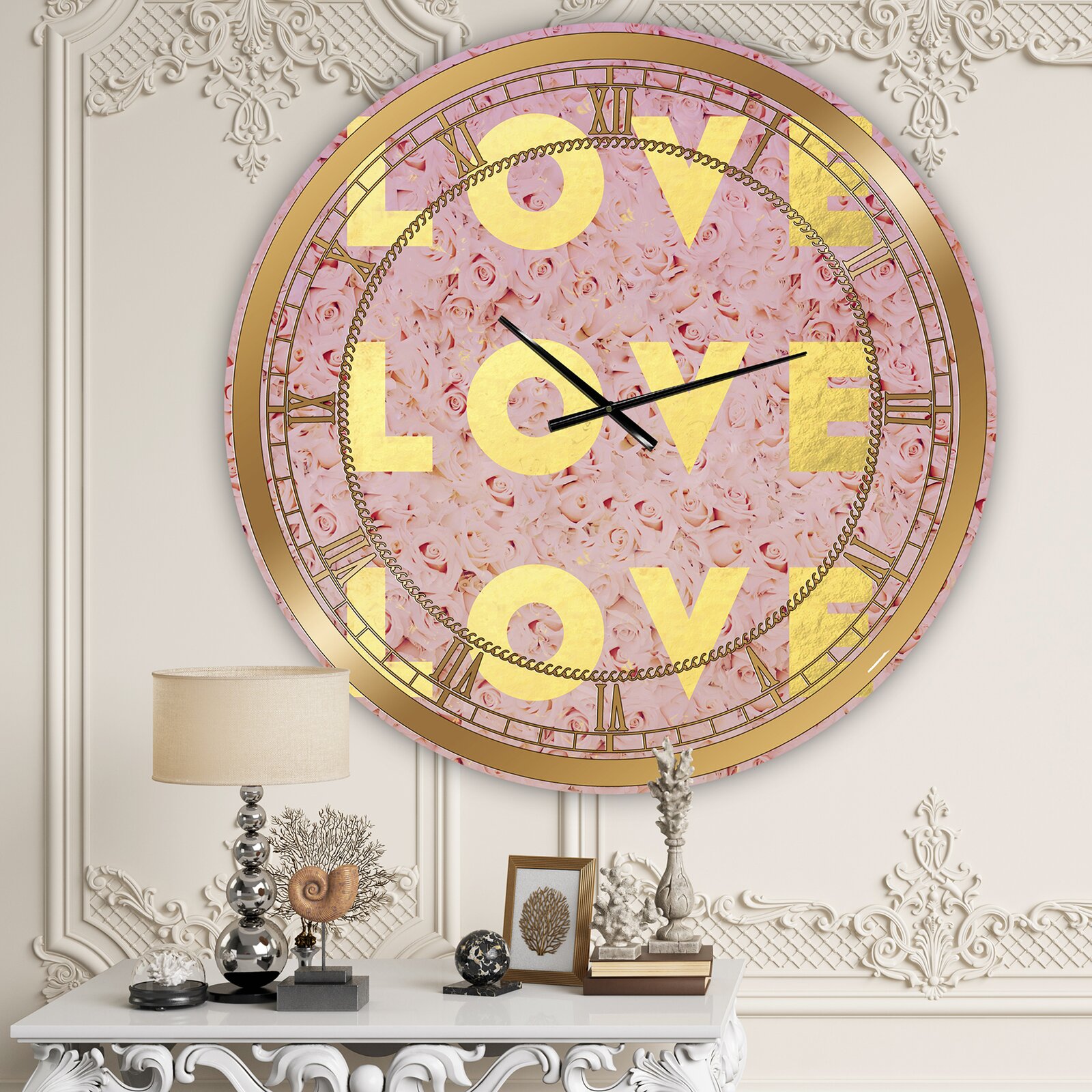 Love Wall Decorations - Oversized Love, Love, Love Wall Clock - Pink Wall Art