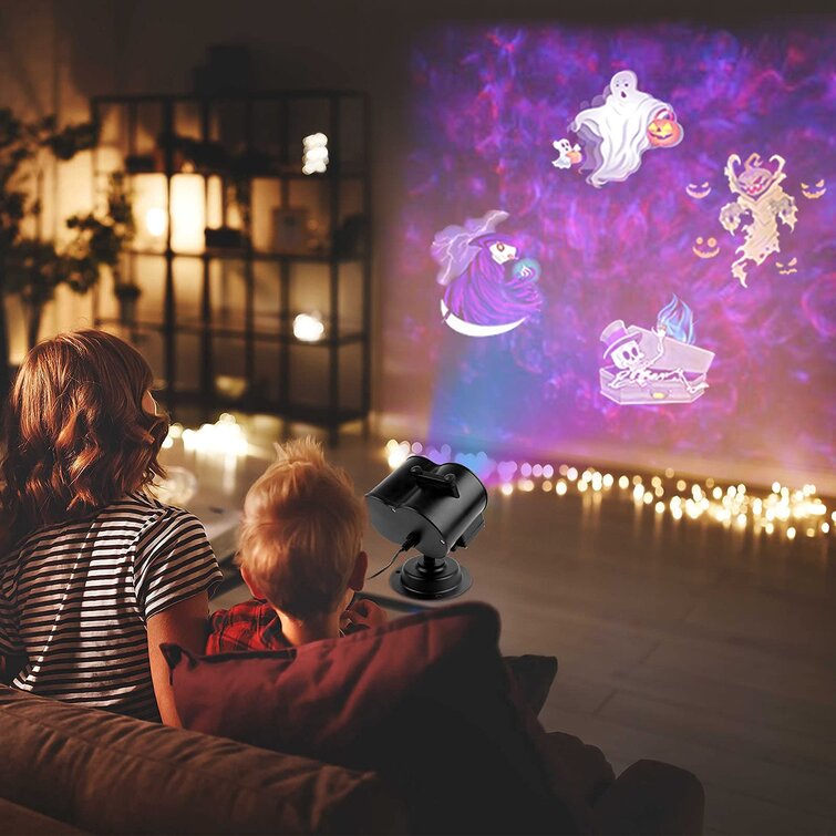 Halloween Projector Lights,Projector with Water Wave Christmas Lights，2-in-1 with Remote Timer Waterproof Light Projector for Outdoor Night Light Decor