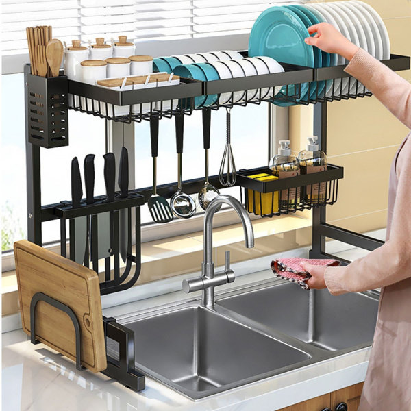 Dish Drying Rack Sink Over Sink Dish Drainer Vegetable Utensil Holder gray