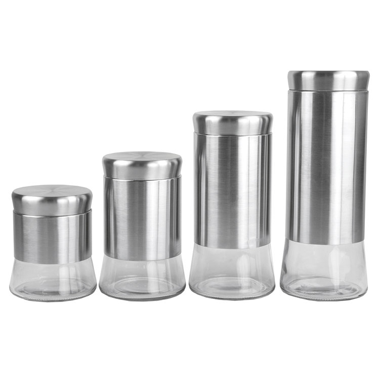 Prep Savour 4 Piece Stainless Steel Canister Set With Clear Glass Bottom Silver Wayfair