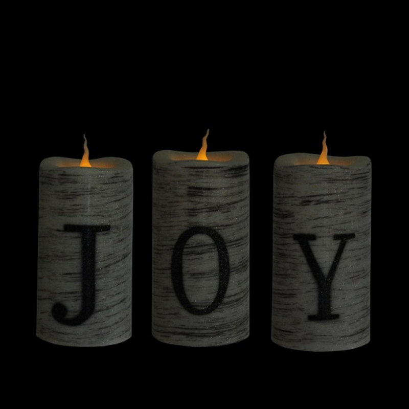 Northlight 3 Piece Joy Led Christmas Decorations Unscented Pillar Candle Set Reviews Wayfair