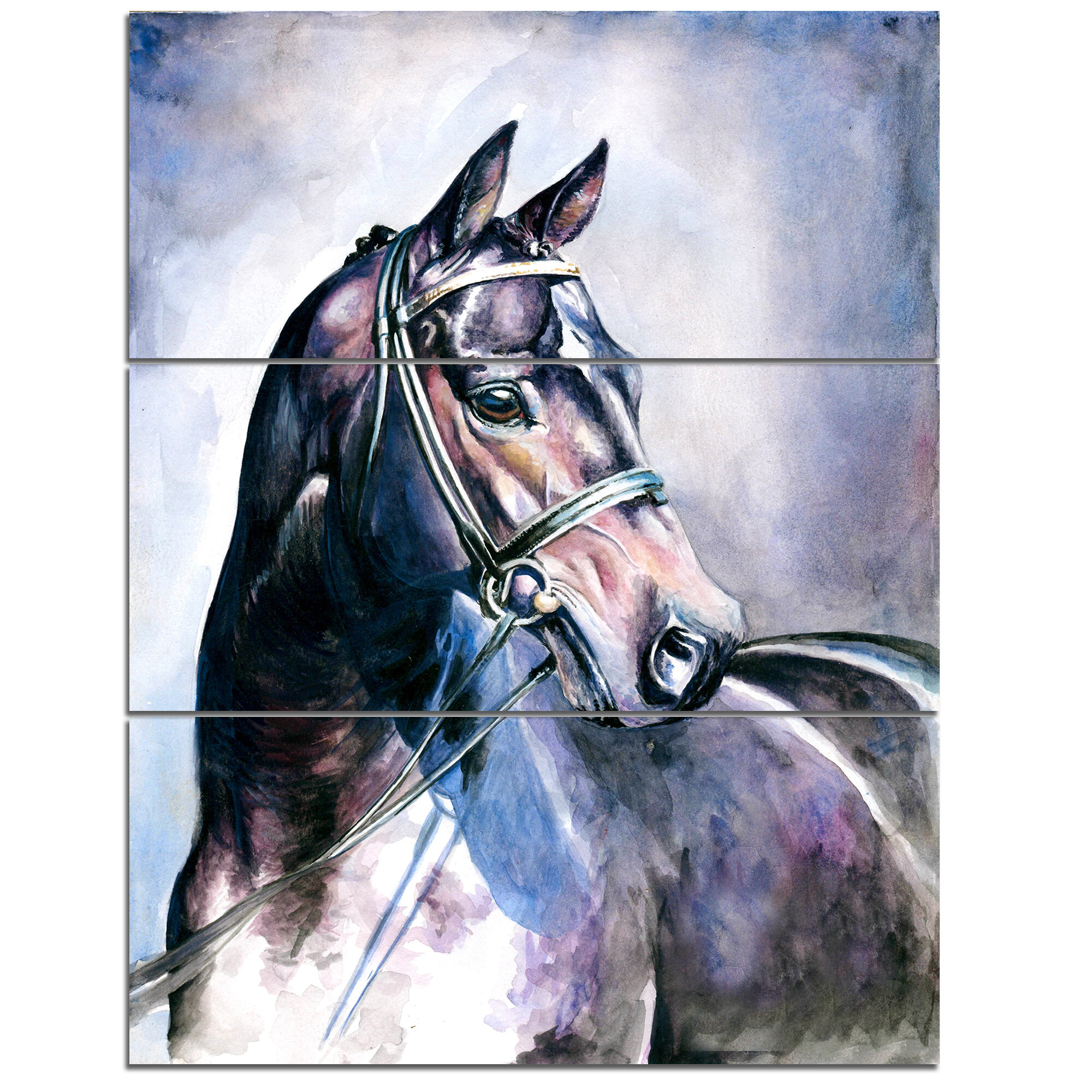 Designart Black Horse With Bridle 3 Piece Painting Print On Wrapped Canvas Set Wayfair