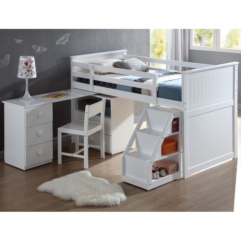 twin loft bed with storage and desk